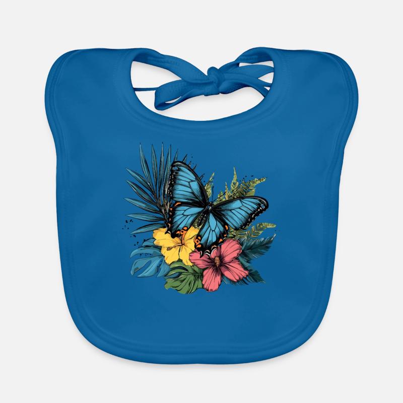 Papillon tropical avec des fleurs Bavoir bio Bébé
