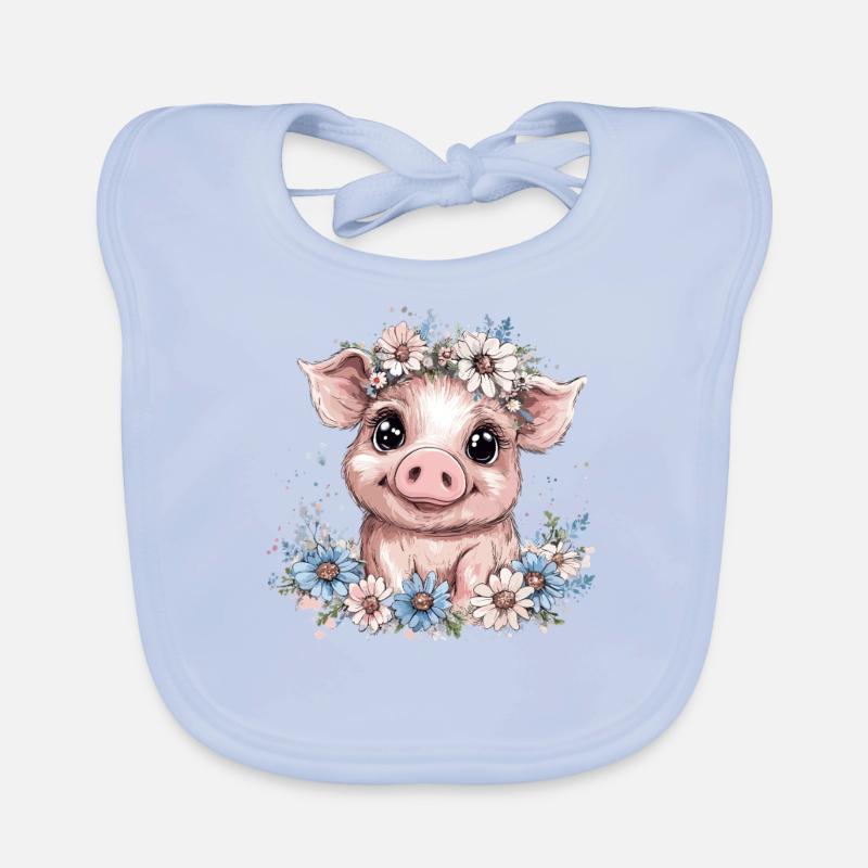 Cochon avec couronne de fleurs Bavoir bio Bébé