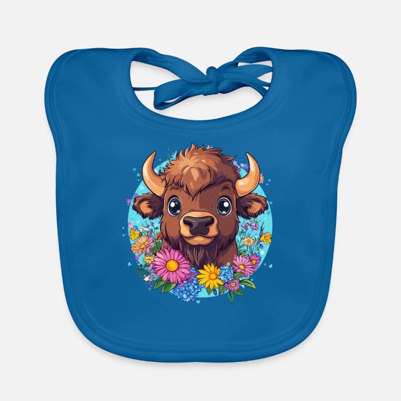 Bison avec couronne de fleurs Bavoir bio Bébé