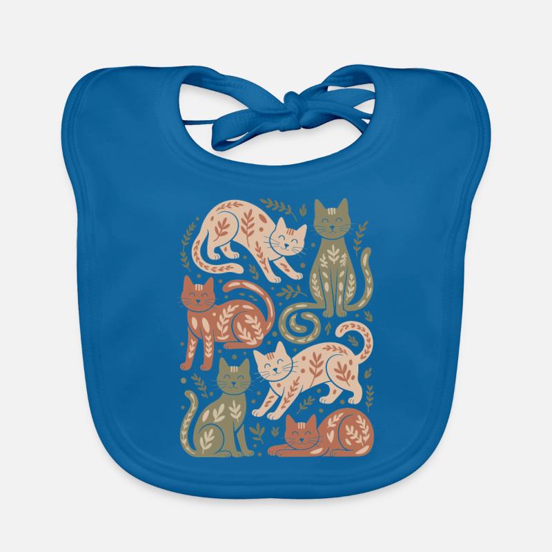 Cat Pattern with Leaf Motifs Organic Baby Bibs