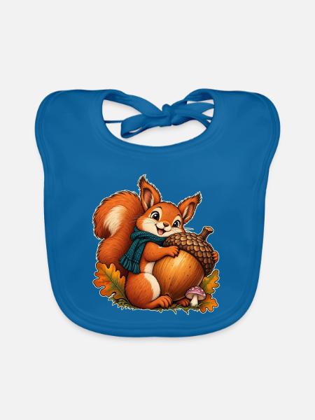Eichhörnchen mit einer riesigen Eichel - Baby Bio-Lätzchen - Pfauenblau - Vorne