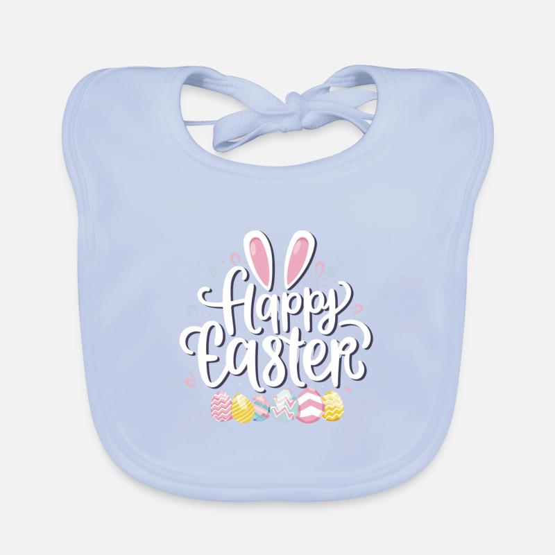 Happy Easter Happy Easter with bunny ears Organic Baby Bibs
