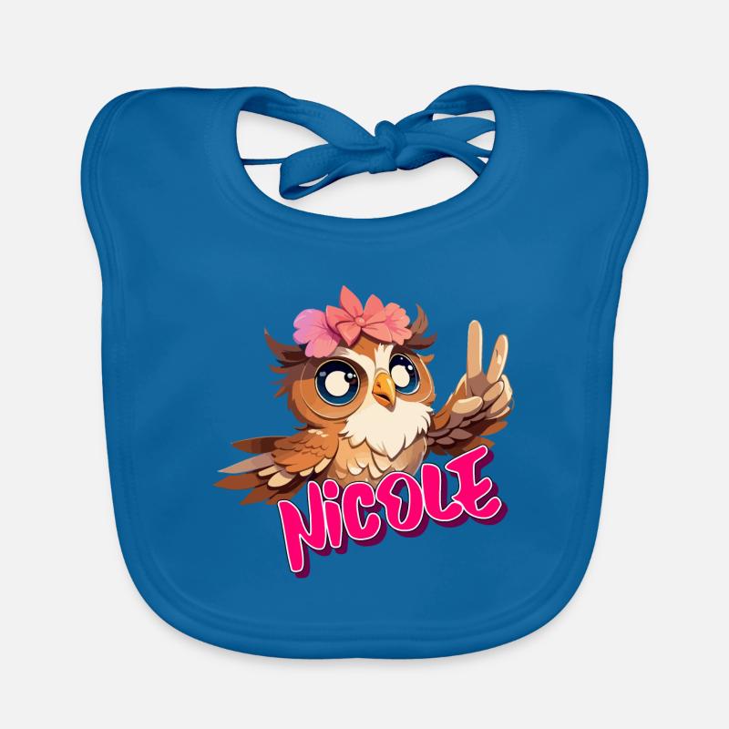 NICOLE - Schöner Mädchen Name mit süßer EULE Baby Bio-Lätzchen