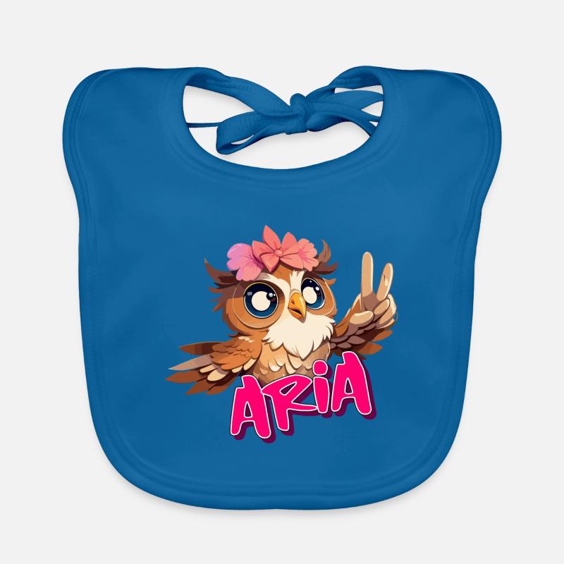 ARIA - Schöner Mädchen Name mit süßer EULE Baby Bio-Lätzchen