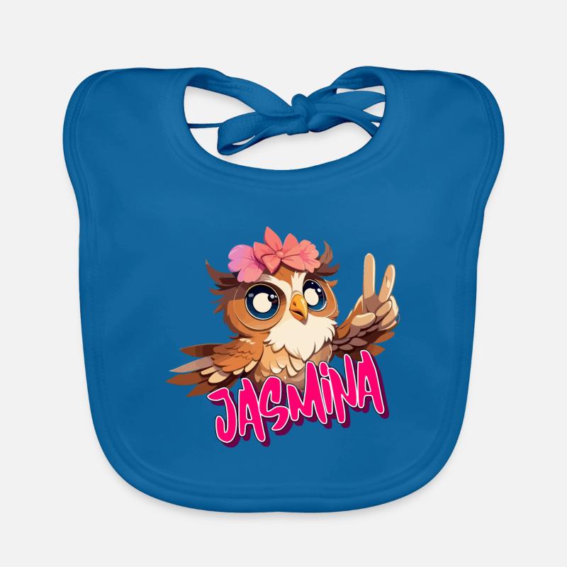 JASMINA - Schöner Mädchen Name mit süßer EULE Baby Bio-Lätzchen