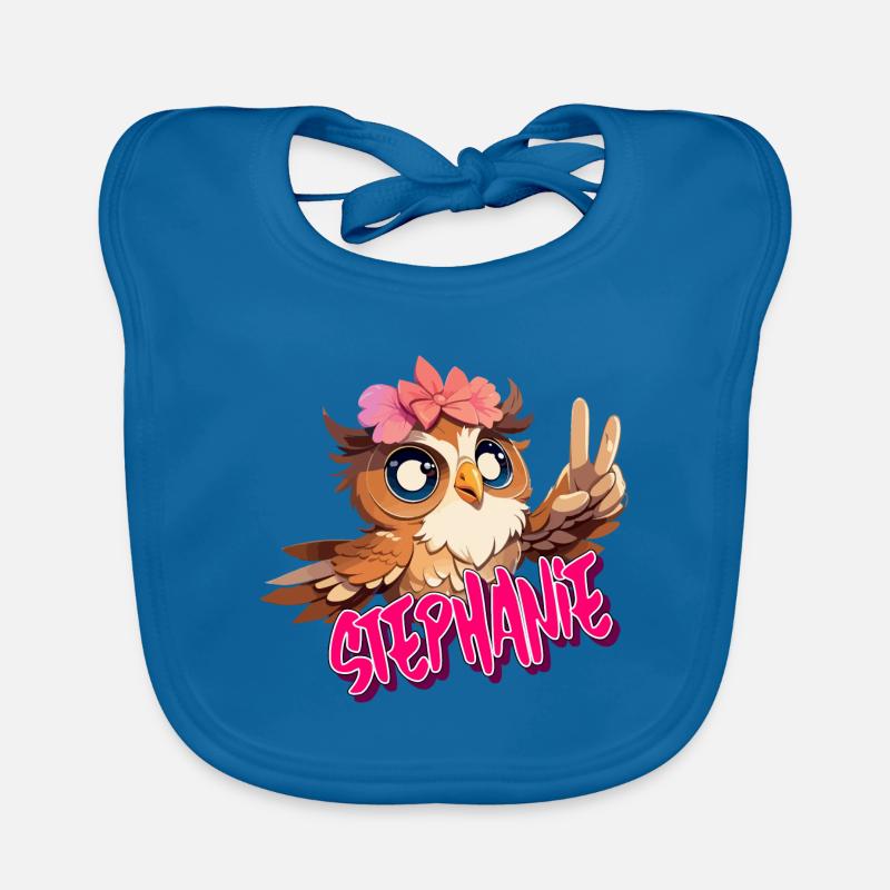 STEPHANIE - Schöner Mädchen Name mit süßer EULE Baby Bio-Lätzchen