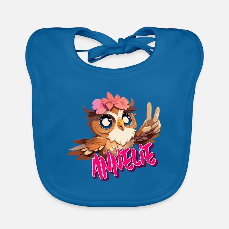 ANNELIE - Schöner Mädchen Name mit süßer EULE Baby Bio-Lätzchen