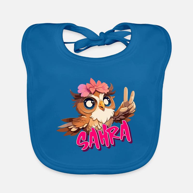SAHRA - Schöner Mädchen Name mit süßer EULE Baby Bio-Lätzchen