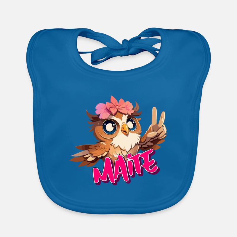 MAITE - Schöner Mädchen Name mit süßer EULE Baby Bio-Lätzchen