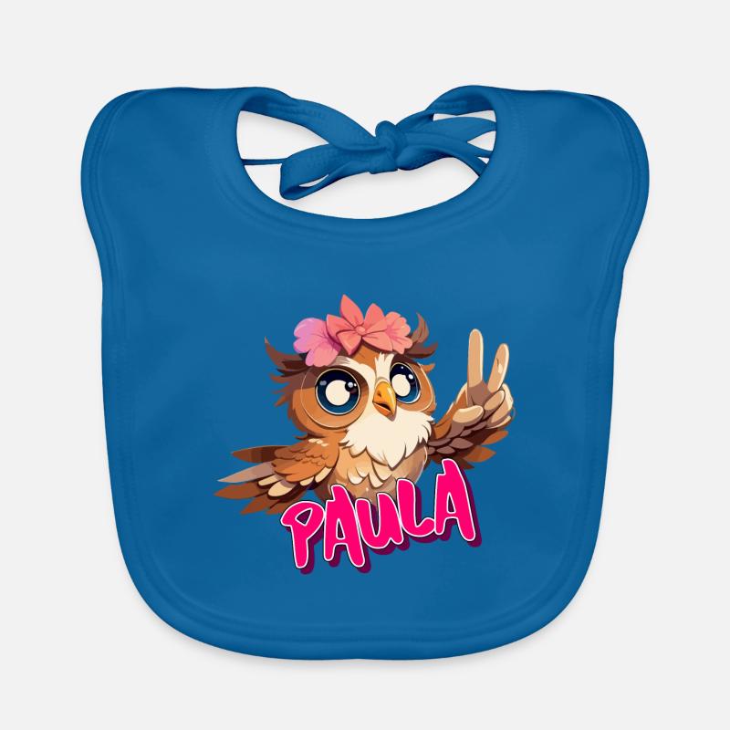 PAULA - Schöner Mädchen Name mit süßer EULE Baby Bio-Lätzchen