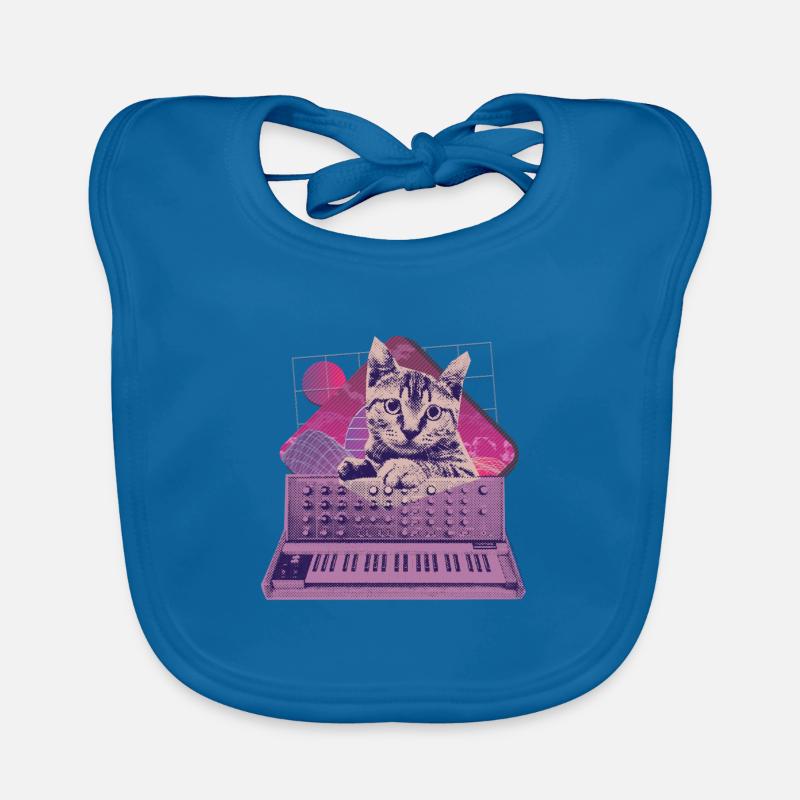 Retro Synthesizer Cat Vaporwave Aesthetic Analog Organic Baby Bibs