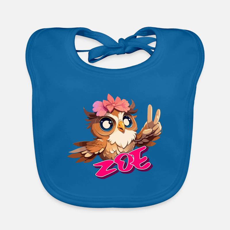 ZOE - Schöner Mädchen Name mit süßer EULE Baby Bio-Lätzchen