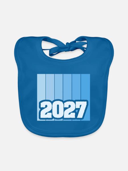 Year 2027 - Organic Baby Bibs - peacock-blue - Front