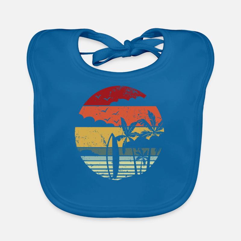 Retro Surf surf planche Sunset Surffer Surf surf - Bavoir bio Bébé - bleu paon