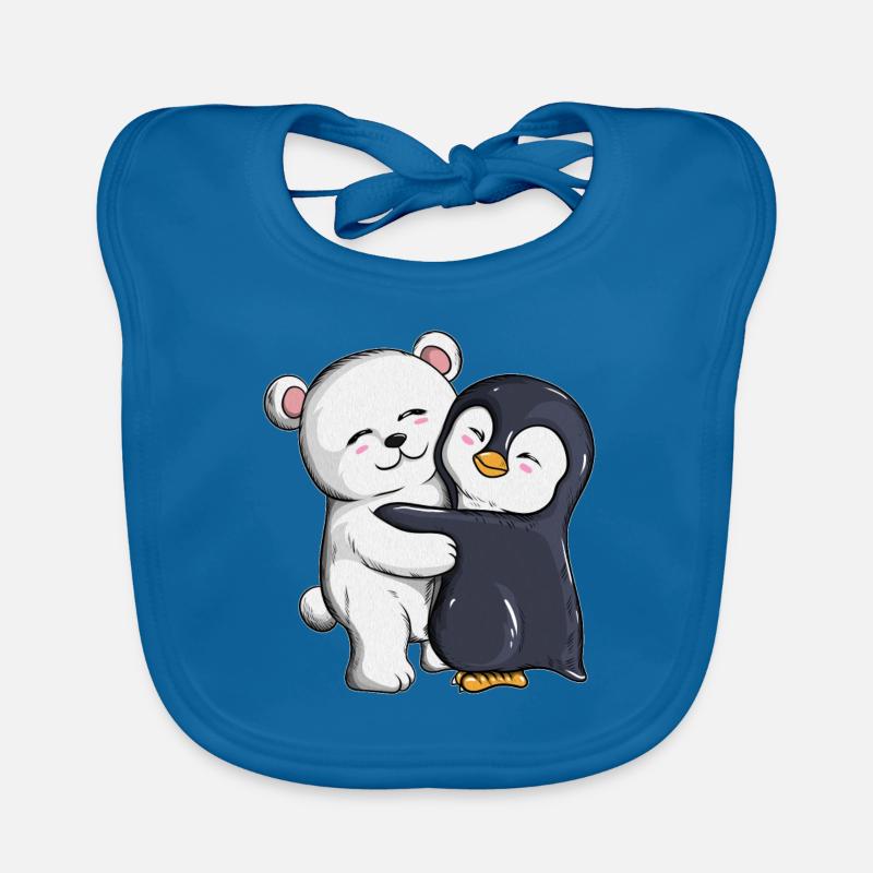 Polar bear penguin cuddle hugs penguins Organic Baby Bibs