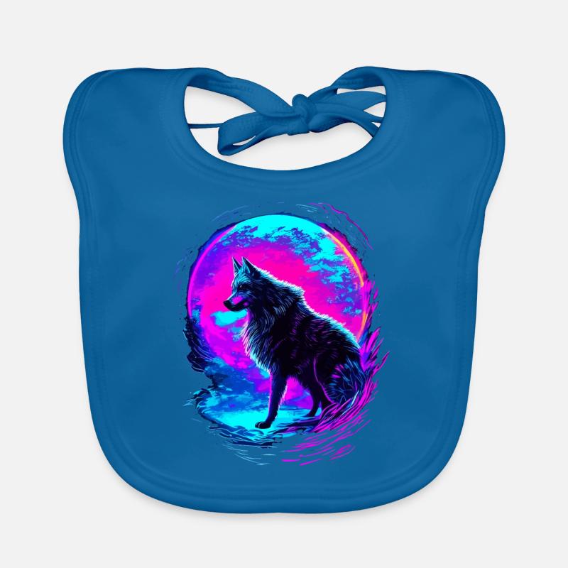 Wolf Neon Moon Synthwave Organic Baby Bibs