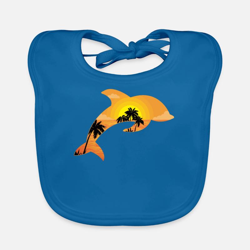 Dolphin Palm Tree Sunset Organic Baby Bibs