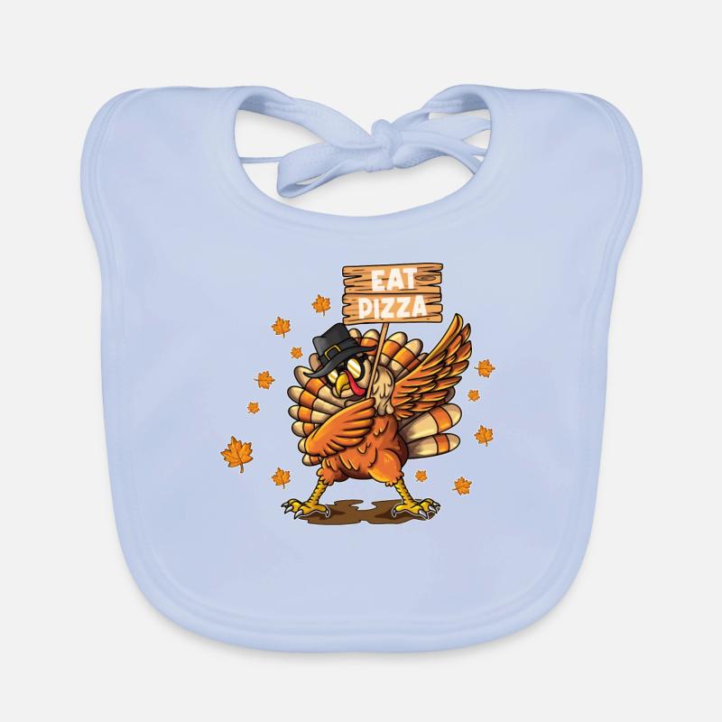 Turkey Wearing Hat Glasses Making Dabbing Eat Pizza Organic Baby Bibs