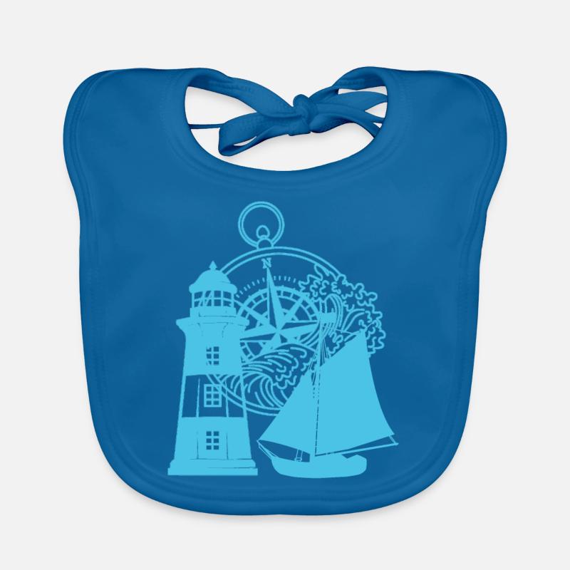 maritim Kompass Segelschiff Leuchtturm - Baby Bio-Lätzchen - Pfauenblau