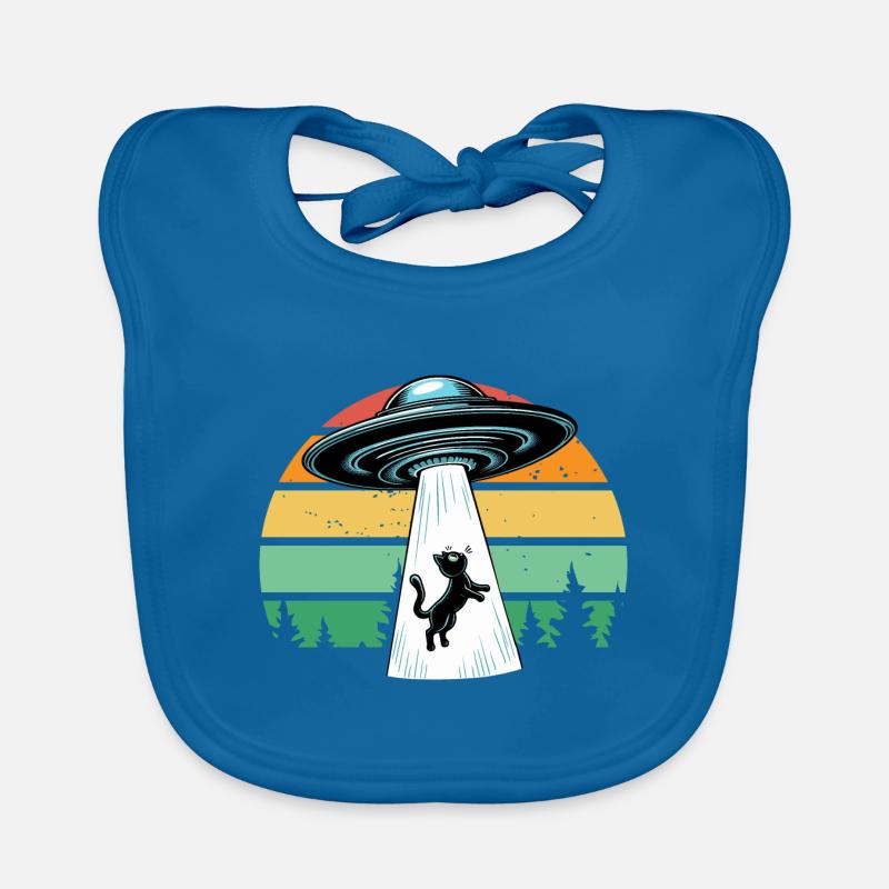 Cat UFO Space Spaceship Retro Beaming Funny Organic Baby Bibs