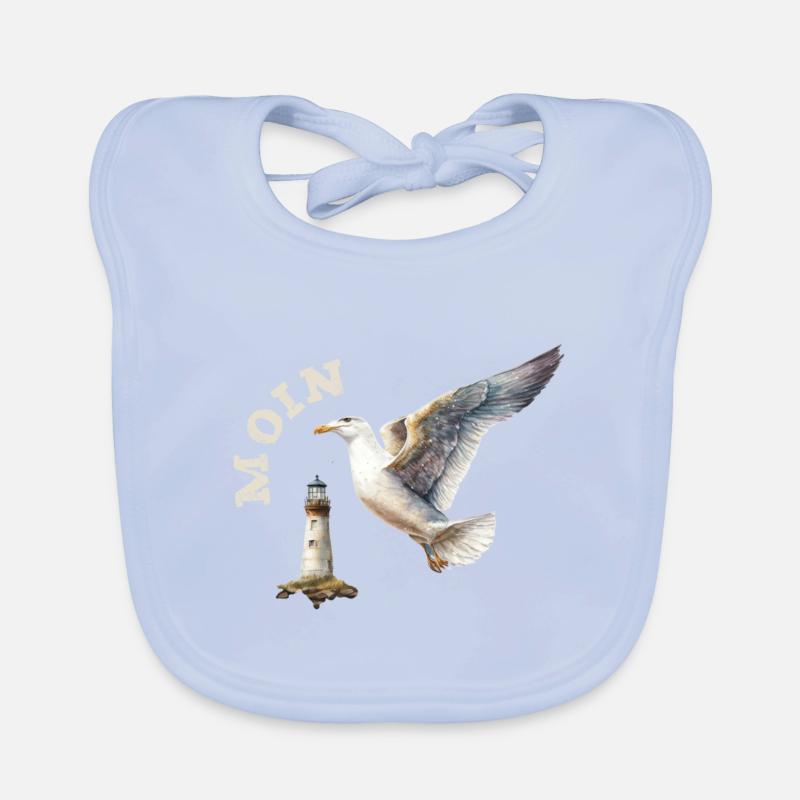 Moin Möwe maritim mit Leuchtturm Baby Bio-Lätzchen