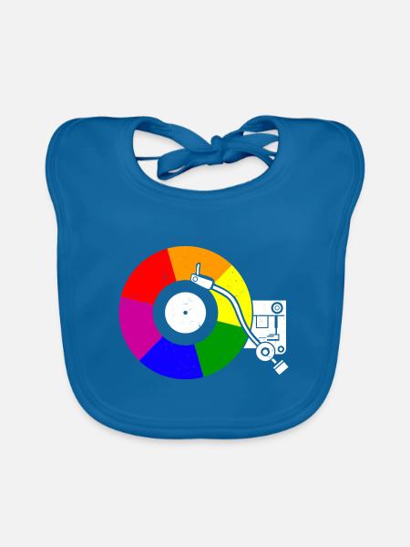 Gay Vinyl Pride Rainbow Flag Vinyl Record - Baby Bio-Lätzchen - Pfauenblau - Vorne
