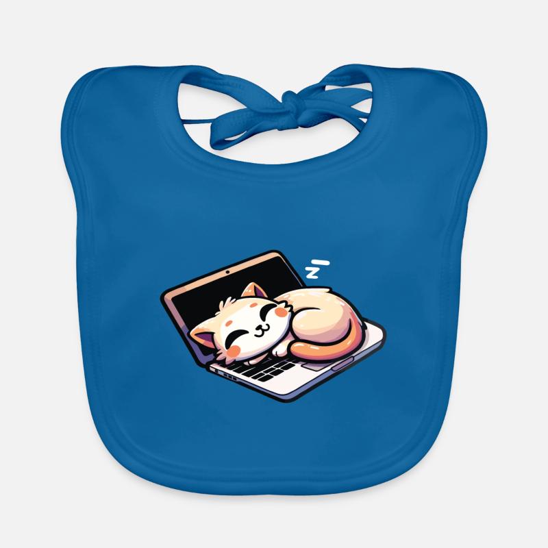 Katze schläft am Laptop - Baby Bio-Lätzchen - Pfauenblau