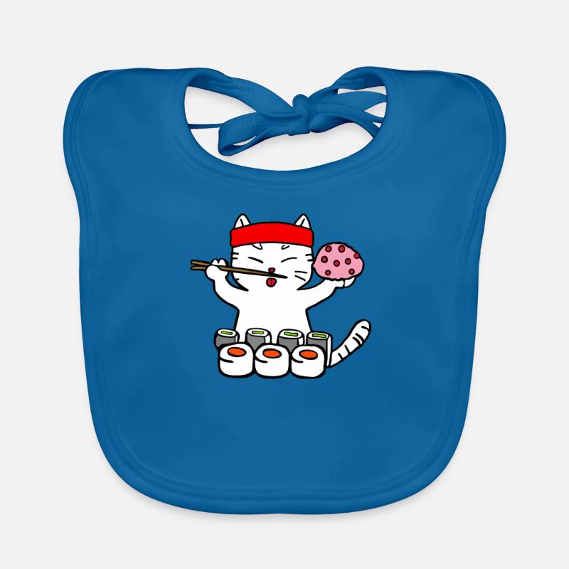 Cat eats sushi with chopsticks Organic Baby Bibs