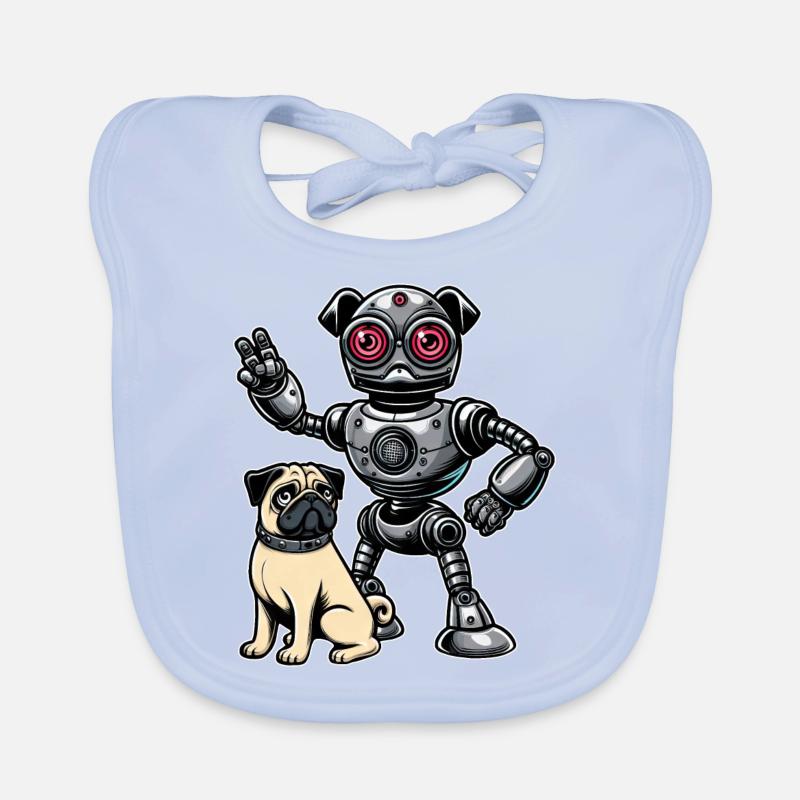 Mops Roboter und Herrchen Freunde Baby Bio-Lätzchen