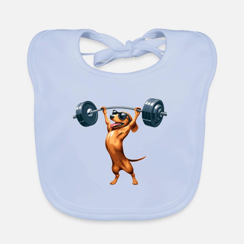 Dachshund with Dumbbell Workout Strong Training Organic Baby Bibs
