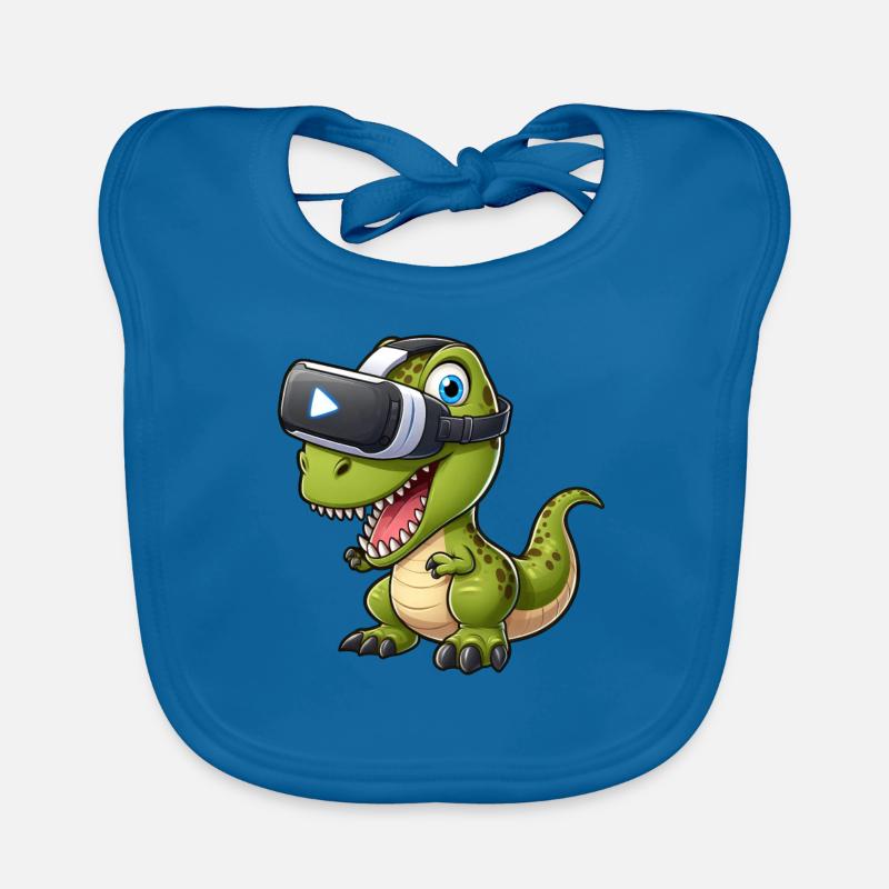 Drôle Dino T-Rex Réalité virtuelle VR Fun - Bavoir bio Bébé - bleu paon