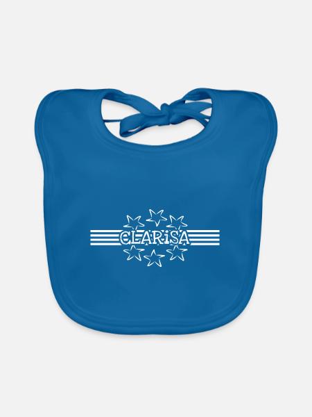 Frauenname Clarisa - Baby Bio-Lätzchen - Pfauenblau - Vorne