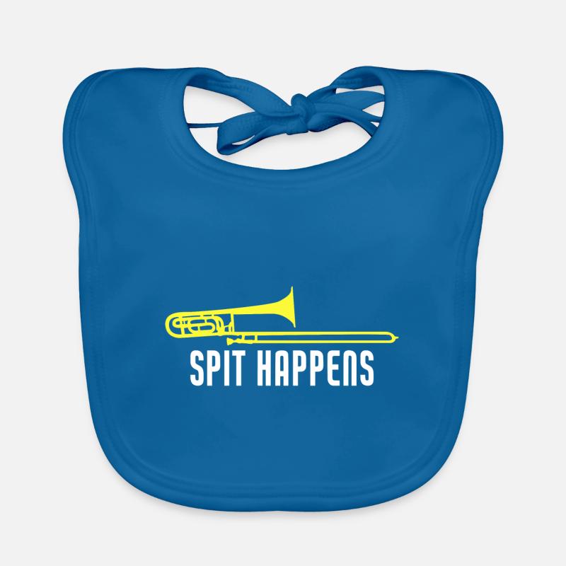 Funny Trombone Spit Happens Trombone Player - Organic Baby Bibs - peacock-blue