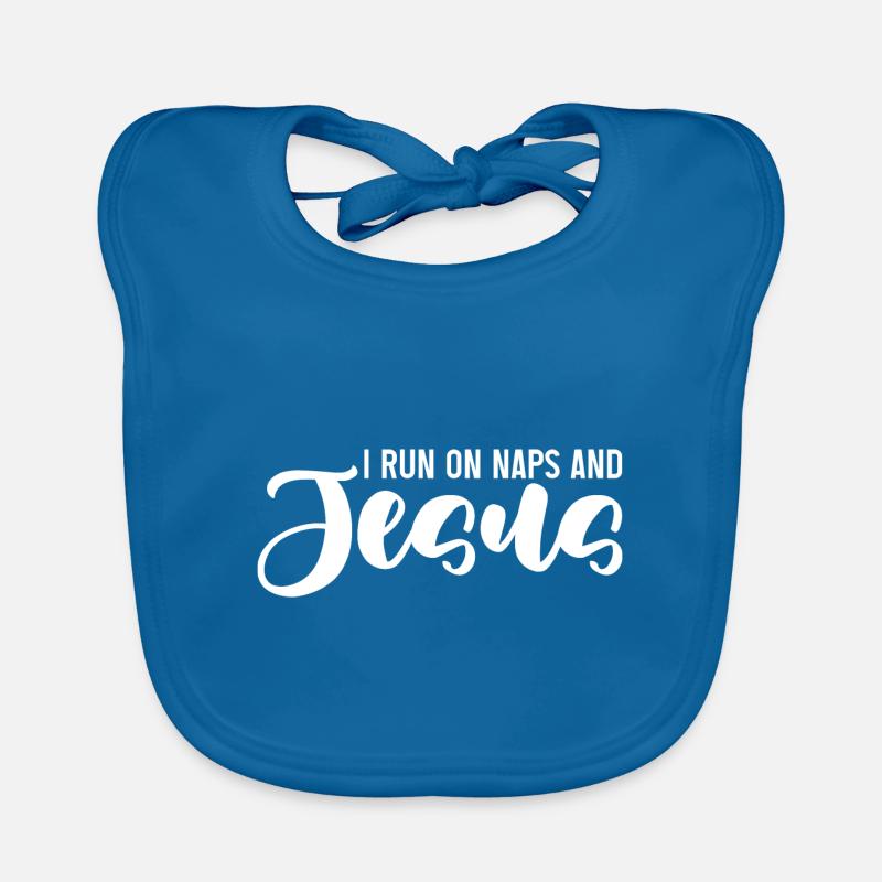 Je cours sur les siestes et Jésus - Bavoir bio Bébé - bleu paon