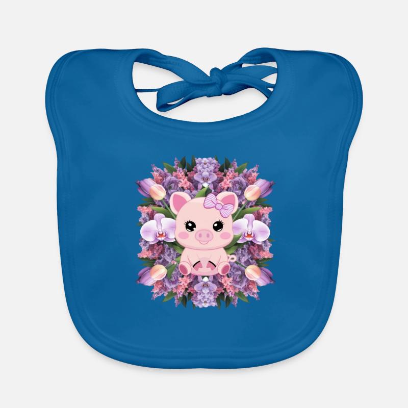 Cochon de style kawaii de dessin animé avec des orchidées Bavoir bio Bébé