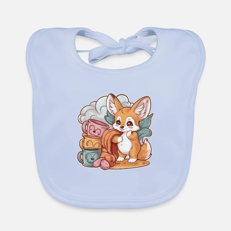Kawaii Fennec Desert Fox with Cups and Blanket Organic Baby Bibs