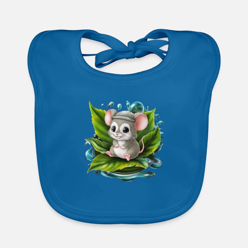 Cartoon Kawaii Mouse Drinking Green Tea Organic Baby Bibs