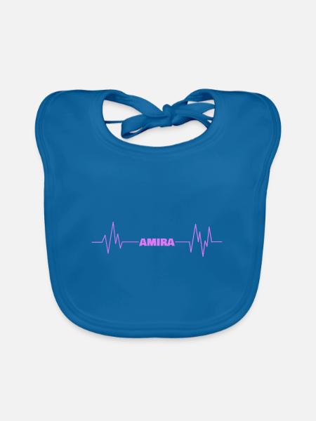 Vorname Amira - Baby Bio-Lätzchen - Pfauenblau - Vorne