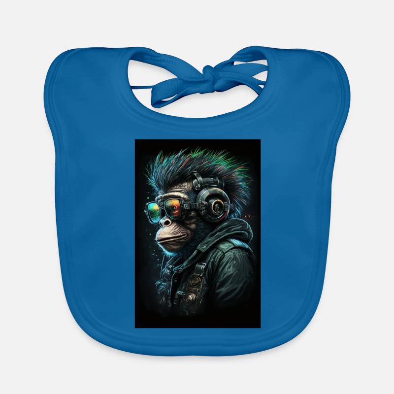 Punk Monkey avec écouteurs - Bavoir bio Bébé - bleu paon