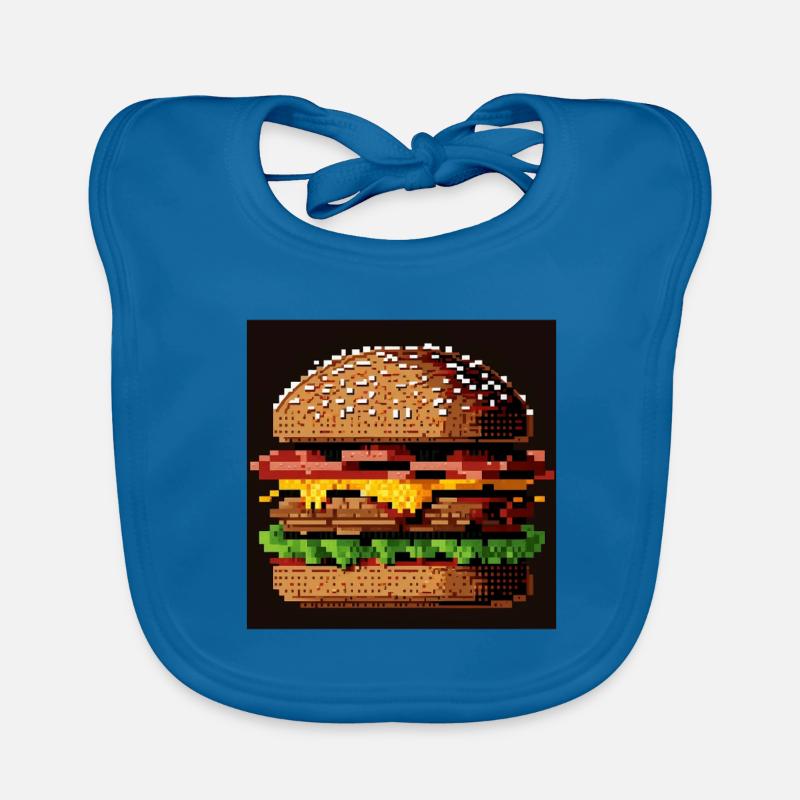 Burger 8 bits, Pixel Art - Bavoir bio Bébé - bleu paon