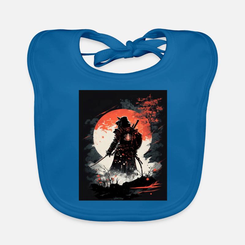 Japanese Samurai Warrior - Organic Baby Bibs - peacock-blue