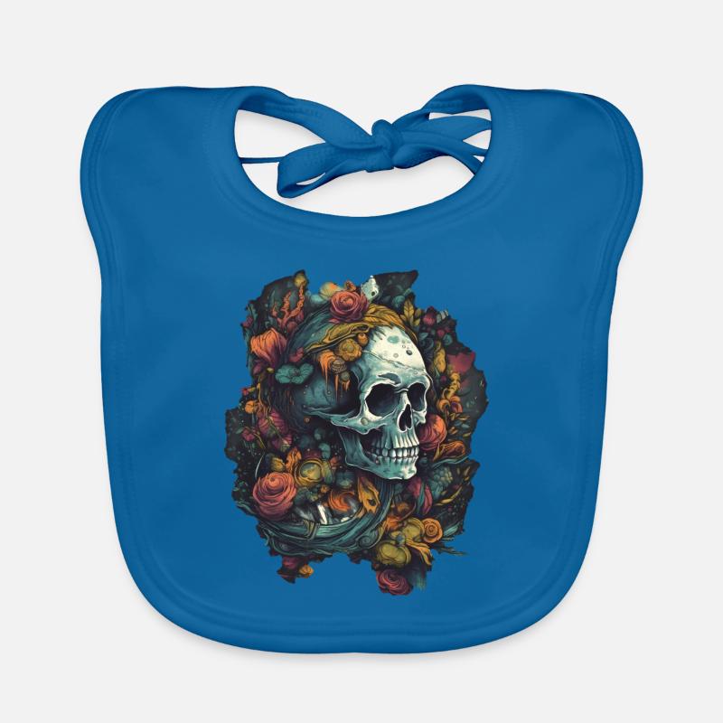 Cooler Boho Totenkopf Skull mit bunten Blumen Baby Bio-Lätzchen