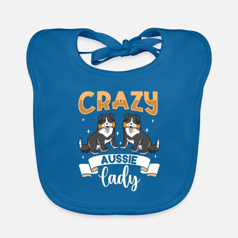 Crazy Aussie Lady - Berger australien - Bavoir bio Bébé - bleu paon