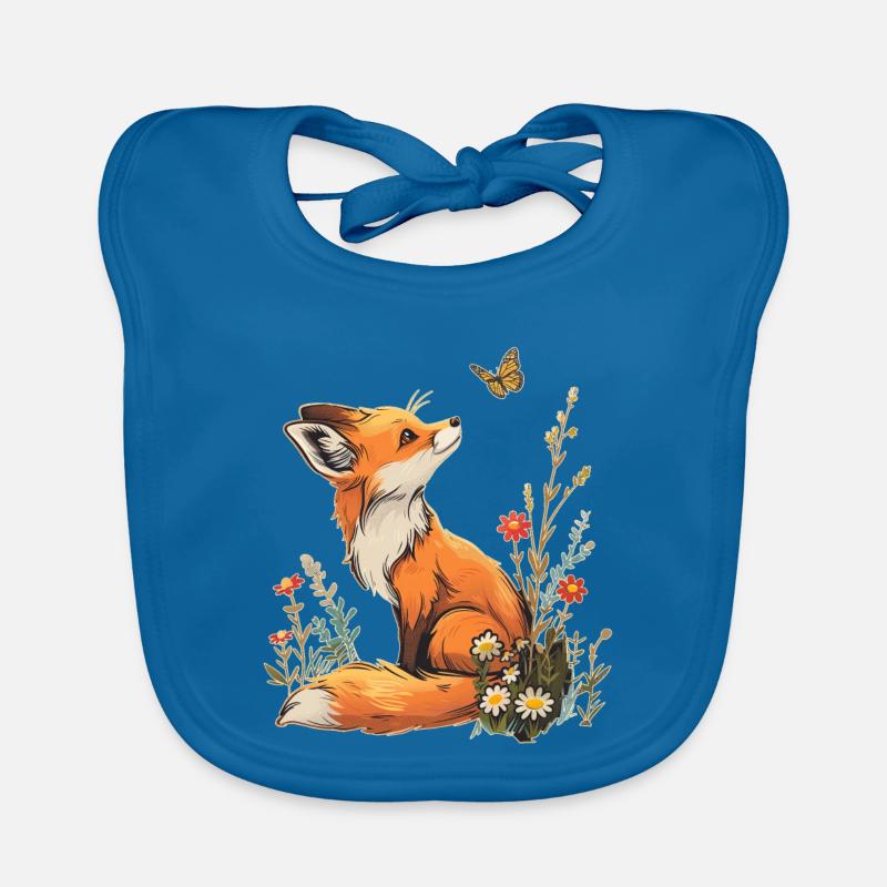 Renard et papillon - Bavoir bio Bébé - bleu paon