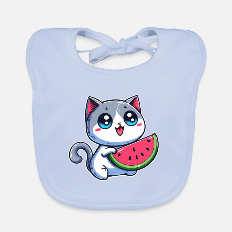 Un chat mignon mange de la pastèque Bavoir bio Bébé