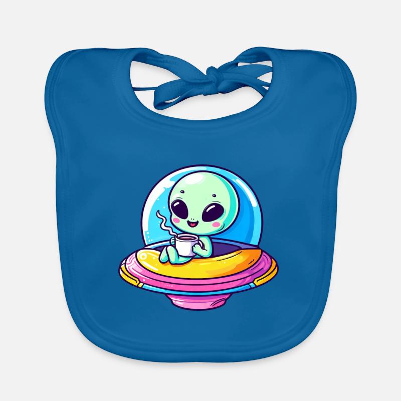 A cute comic alien alien in UFO with Organic Baby Bibs