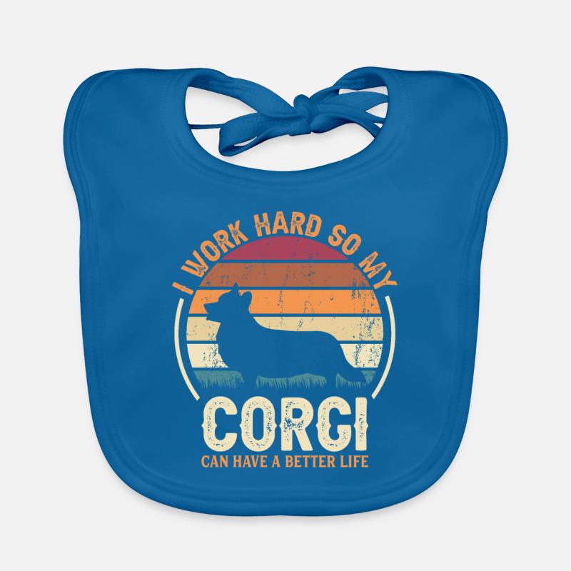 Work hard - Retro Corgi Organic Baby Bibs