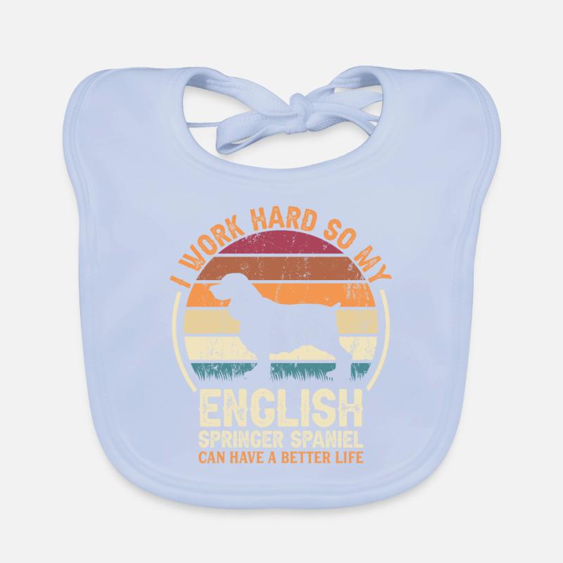 Hard Work - Retro English Spaniel Organic Baby Bibs