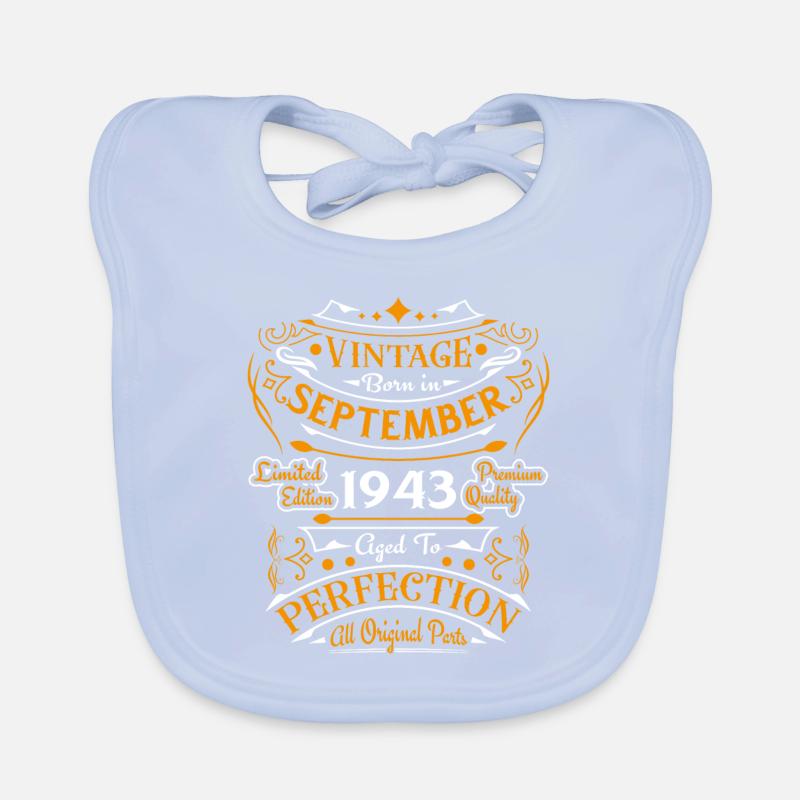 Vintage Born in September 1943 Gift Organic Baby Bibs