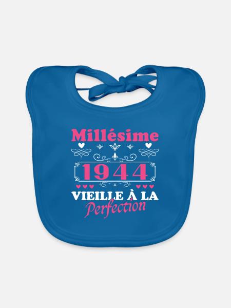 Woman Vintage 1944 Gift Birthday Humor - Organic Baby Bibs - peacock-blue - Front